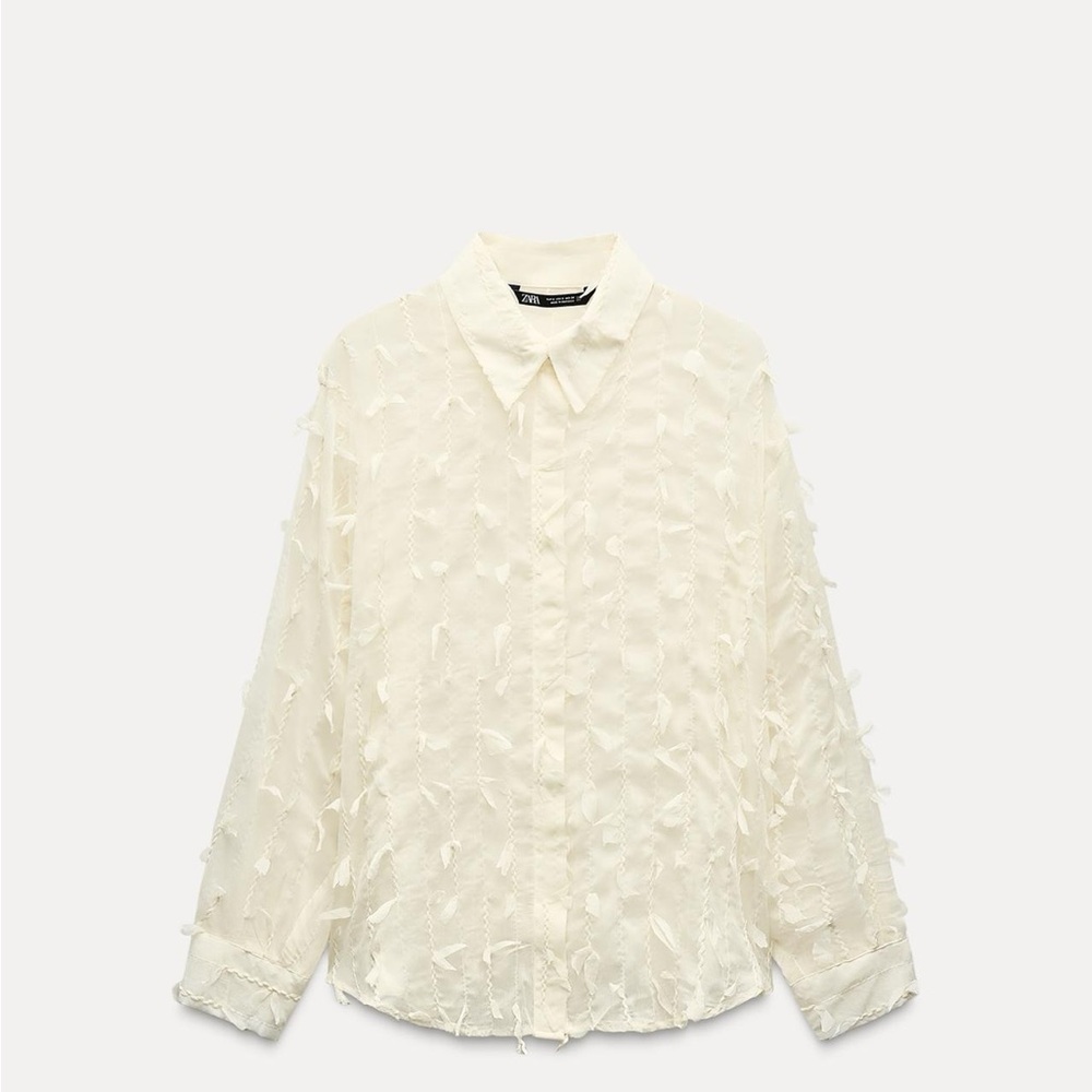 Zara fringed semi sheer shirt in ecru